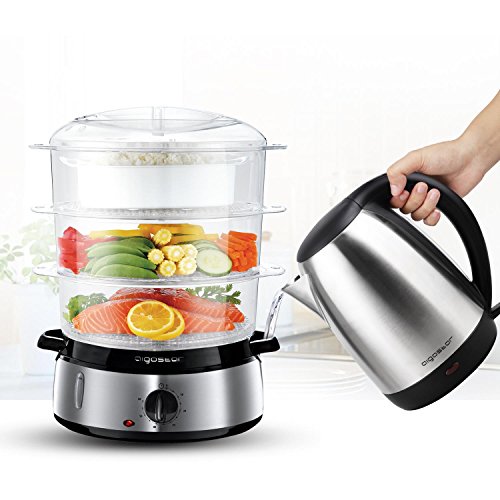 Aigostar Fitfoodie 30INA – Vaporiera elettrica in acciaio inox, con Timer, 3 cestini, 800W, BPA Free Fornetti a vapore Design Esclusivo - 4