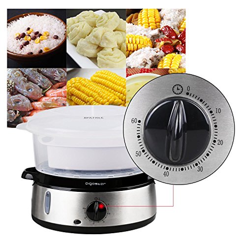Aigostar Fitfoodie 30INA – Vaporiera elettrica in acciaio inox, con Timer, 3 cestini, 800W, BPA Free Fornetti a vapore Design Esclusivo - 5
