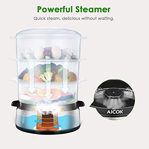 Aicok Vaporiera 9 Litri BPA Free Vaporiera Elettrica con temperatura del display a led e tempo regolabile, Vaporiera da 800 W per riso, verdure,  pollo e pesce, Nero. - 2