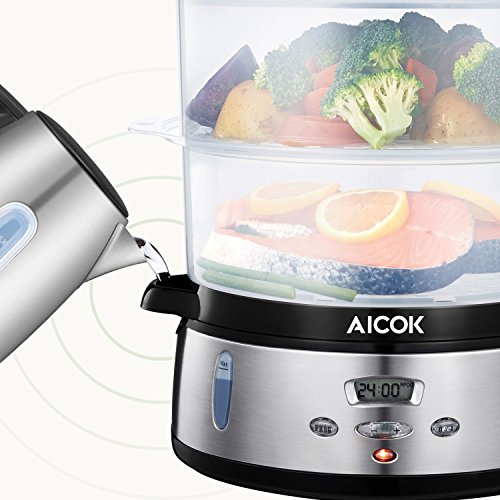 Aicok Vaporiera 9 Litri BPA Free Vaporiera Elettrica con temperatura del display a led e tempo regolabile, Vaporiera da 800 W per riso, verdure,  pollo e pesce, Nero. - 4