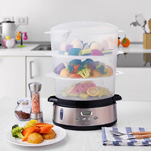 Aicok Vaporiera 9 Litri BPA Free Vaporiera Elettrica con temperatura del display a led e tempo regolabile, Vaporiera da 800 W per riso, verdure,  pollo e pesce, Nero. - 7