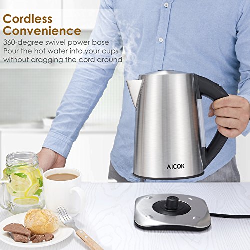 Aicok Bollitore Elettrico 6 Temperatura Regolabile(40°-100°) Bollitore in Acciaio Inox, 1.7L Bollitore da Acqua, Spegnimento Automatico, Thermally Insulated Handle, 2200W - 5