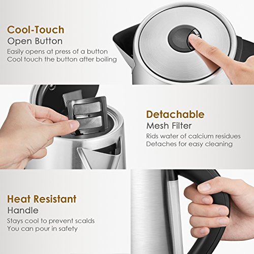 Aicok Bollitore Elettrico 6 Temperatura Regolabile(40°-100°) Bollitore in Acciaio Inox, 1.7L Bollitore da Acqua, Spegnimento Automatico, Thermally Insulated Handle, 2200W - 6