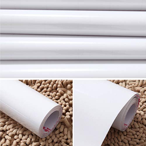KINLO Adesivi carta per mobili 0.6M*5M(1 Rotolo) Bianco Nessuna colla PVC Impermeabile Adesivi mobili rinnovato mobili da cucina autoadesivo wall sticker per guardaroba - 4