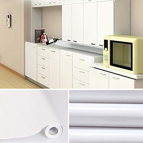 KINLO Adesivi carta per mobili 0.6M*5M(1 Rotolo) Bianco Nessuna colla PVC Impermeabile Adesivi mobili rinnovato mobili da cucina autoadesivo wall sticker per guardaroba - 7