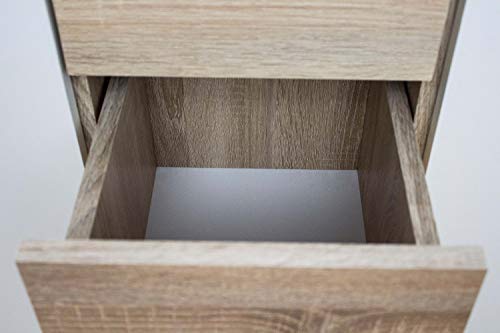 AVANTI TRENDSTORE – Comó in quercia Sonoma / bianco d’imitazione,  con 1 ripiano aperto, 3 cassetti e 4 ante a battente. Dimensioni: LAP 139x90x34 cm - 6