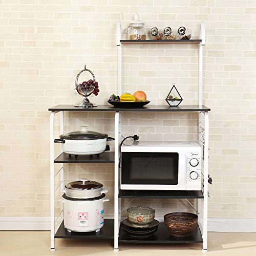 soges Microonde Scaffali Stazione di Lavoro Cucina Armadio per la Conservazione Mensola della Cucina Carrello di Servizio, Nero - 3
