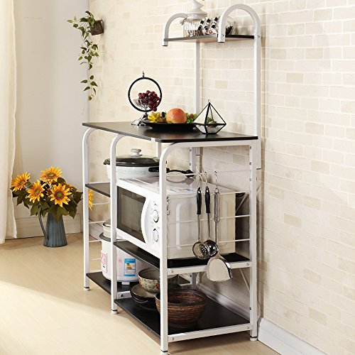 soges Microonde Scaffali Stazione di Lavoro Cucina Armadio per la Conservazione Mensola della Cucina Carrello di Servizio, Nero - 4