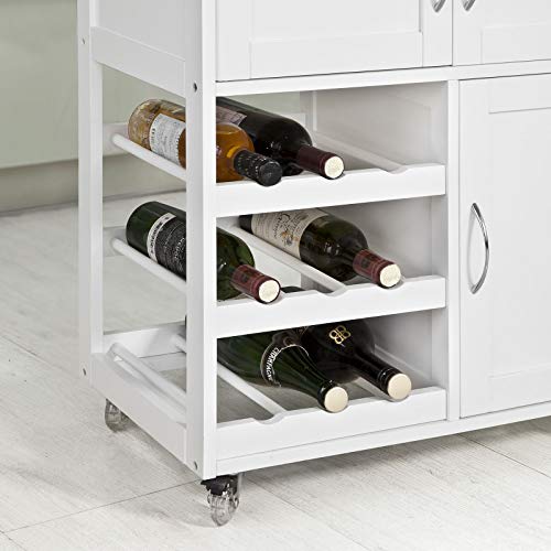 SoBuy Carrello Cucina Legno Credenza Bianca con 1 cassetto, 2 armadietti e 2 portabottiglie, Piano in Legno di Hevea L67P37A87cm FKW45-WN - 8
