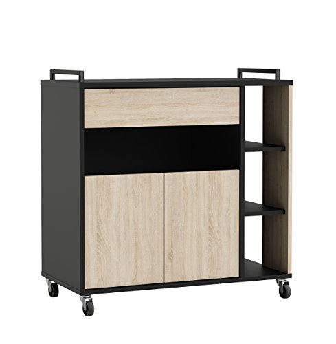 13Casa – Cracco A9 – Carrello. Dim: 80x40x76,5 h cm. Col: Rovere, Nero. Mat: Melamina. - 2