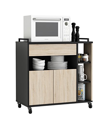 13Casa – Cracco A9 – Carrello. Dim: 80x40x76,5 h cm. Col: Rovere, Nero. Mat: Melamina. - 6