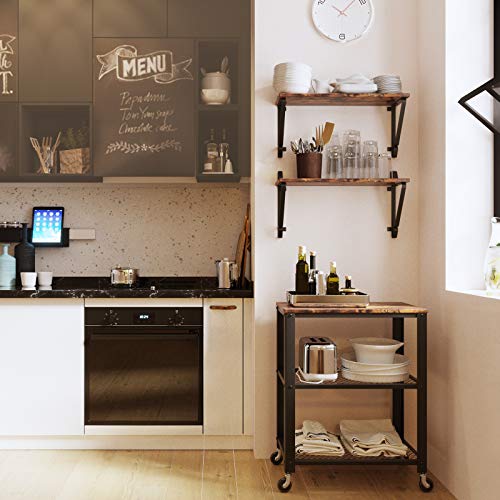 VASAGLE Carrello di Servizio Rustico, Carrello Cucina a 3 Piani, Portaoggetti Pesante, con Ripiano in Legno, Rotelle, per Cucina e Soggiorno, Vintage, Nero LRC78X - 2