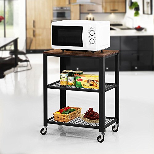 VASAGLE Carrello di Servizio Rustico, Carrello Cucina a 3 Piani, Portaoggetti Pesante, con Ripiano in Legno, Rotelle, per Cucina e Soggiorno, Vintage, Nero LRC78X - 3