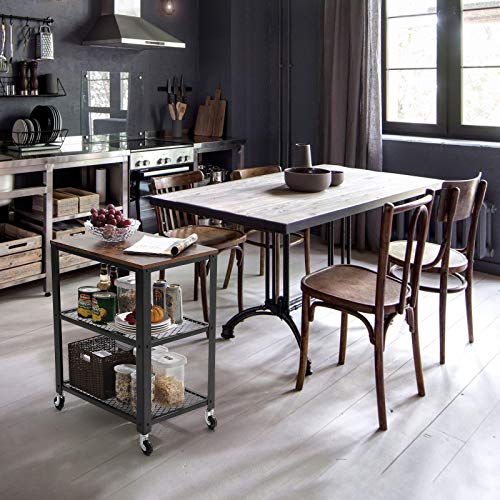 VASAGLE Carrello di Servizio Rustico, Carrello Cucina a 3 Piani, Portaoggetti Pesante, con Ripiano in Legno, Rotelle, per Cucina e Soggiorno, Vintage, Nero LRC78X - 9