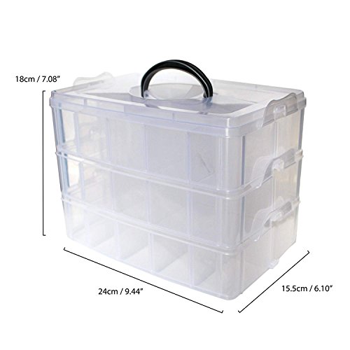 Scatola Portaoggetti In Plastica a 3 Ripiani da Kurtzy- Per Riporre & Organizzare Bobine Filo Cucito Ricamo Perline Forniture Make-Up Smalti Unghie Accessori Gioielli & Artigianato- 30 Scomparti - 4