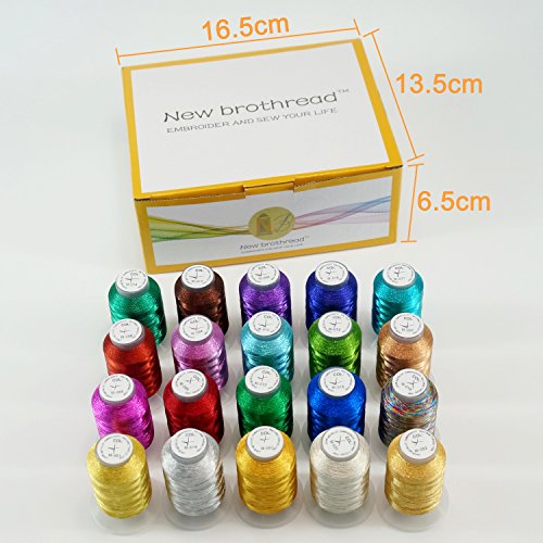 New brothread 20 Colori di Assortiti Metallico Filo di Ricamo Macchina 500M / Bobina per Ricamo computerizzato e Cucito Decorativo - 3