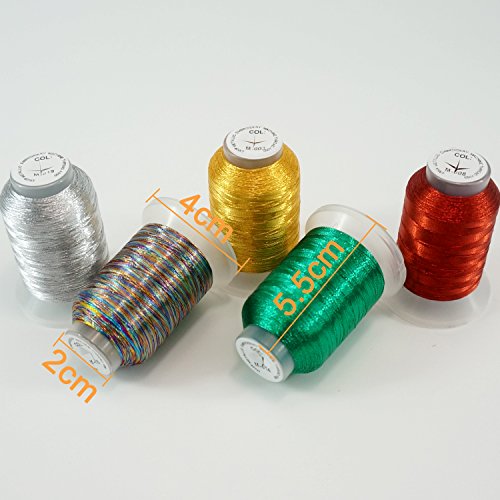 New brothread 20 Colori di Assortiti Metallico Filo di Ricamo Macchina 500M / Bobina per Ricamo computerizzato e Cucito Decorativo - 4