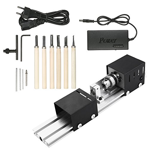 KKmoon 100W Mini Tornio per Legno DIY Rettifica e lucidatura Perline Lavorazione del Legno Lucidatura Trapano Utensile Rotante 12-24VDC - 7
