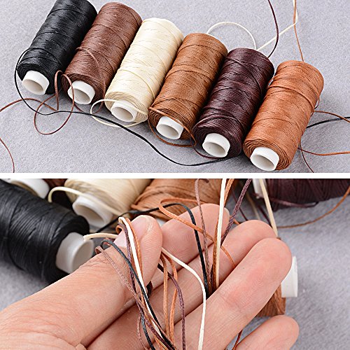 BETESSIN 50m x 6 Rotoli Filo Cerato 150D/1mm Corda Cavo Cordino per Cuoio Perline Collane Braccialetti Artigianato Borse Portafoglio (6 Colori) - 5