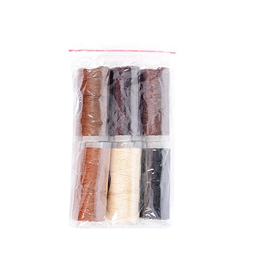 BETESSIN 50m x 6 Rotoli Filo Cerato 150D/1mm Corda Cavo Cordino per Cuoio Perline Collane Braccialetti Artigianato Borse Portafoglio (6 Colori) - 6