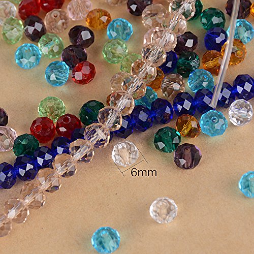 (6mm+4mm) 1500pz Perline Cristallo Sfaccettato Colorate + (5m*1mm) 2 Rotoli Filo Elastico Bianco Perle Vetro Acrilico con Scatola per Fai da Te Braccialetti Gioielli Collane Bigiotteria Tenda - 5