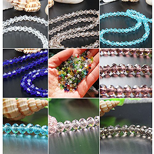 (6mm+4mm) 1500pz Perline Cristallo Sfaccettato Colorate + (5m*1mm) 2 Rotoli Filo Elastico Bianco Perle Vetro Acrilico con Scatola per Fai da Te Braccialetti Gioielli Collane Bigiotteria Tenda - 7