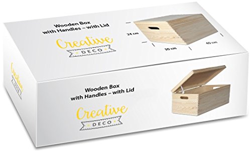 Creative Deco XXL Grande Scatola Legno con Coperchio | L40 x P30 x H24 cm | Scatole con Maniglie Cassetta Conteniore Portaoggetti Portagiochi Cofanetto | Perfetta per Decoupage Documenti e Attrezzi - 8