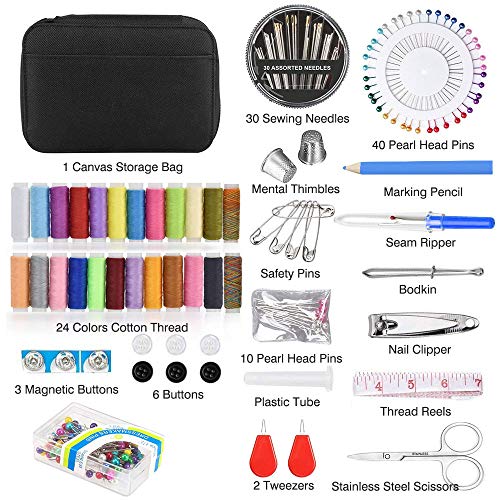 Samione Kit da Cucito, Portatile Set da Cucito con 121 Pezzi Accessori da Cucire: Custodia per Trasporto, 24 Bobine di Filo, Forbici, Aghi da Cucire e Bottoni per Casa Viaggio e Emergenza - 4
