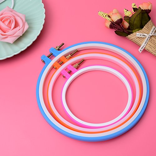 Tankerstreet, telaio rotondo per ricamo e cucito, in legno naturale di bambù, set cerchio punto croce, artigianale, 4 misure Plastic - 4