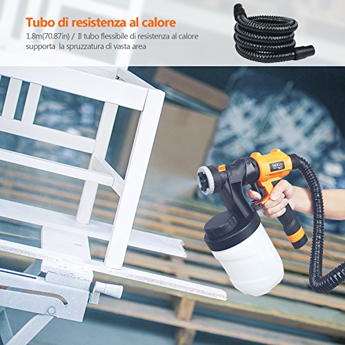 Pistola a Spruzzo 800W TACKLIFE SGP16AC Spruzzatore 6.5A, 110din/min di Spruzzo e Flusso Massimo di 1100ml/min, 3 Modalità di Pittura, 2 x Serbatoio 1200mL Tubo Flessibile 1.8m, Amovibile da Pulire - 5
