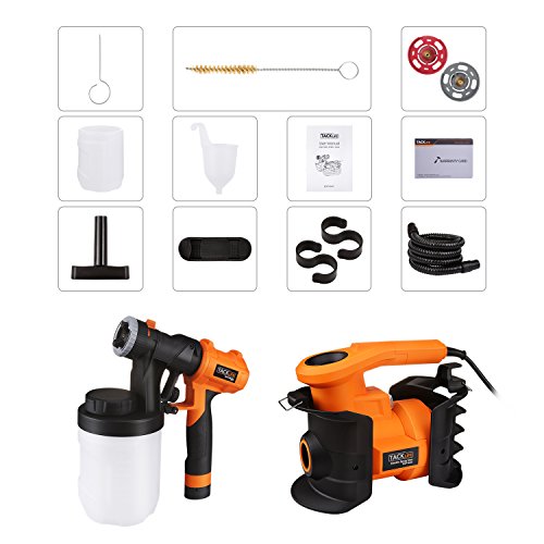 Pistola a Spruzzo 800W TACKLIFE SGP16AC Spruzzatore 6.5A, 110din/min di Spruzzo e Flusso Massimo di 1100ml/min, 3 Modalità di Pittura, 2 x Serbatoio 1200mL Tubo Flessibile 1.8m, Amovibile da Pulire - 8