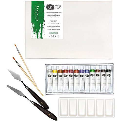 Artina Kit Pittura Milano con cavalletto da Tavolo Tela pittorica 20x30cm Colori acrilici pennelli spatoline e tavolozza - 3