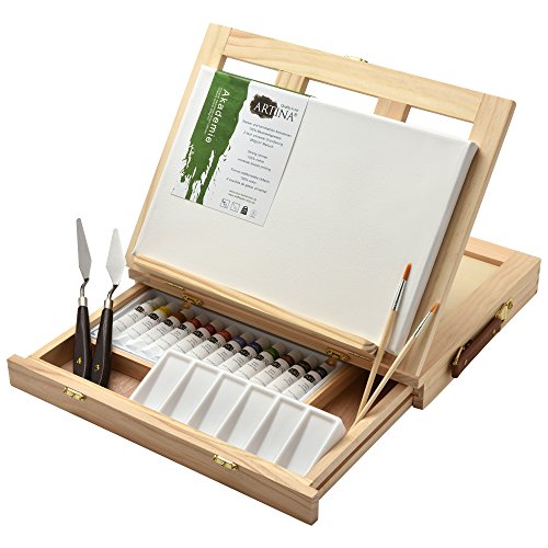 Artina Kit Pittura Milano con cavalletto da Tavolo Tela pittorica 20x30cm Colori acrilici pennelli spatoline e tavolozza - 8