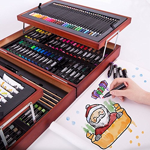 MONT MARTE Set Pittura Premium Deluxe – 174 Pezzi – Set Disegno di alta qualità – Elegante Valigia di Legno – Kit completo Mixed Media – Perfetto per Bambini, Principianti, Professionisti e Artisti - 2