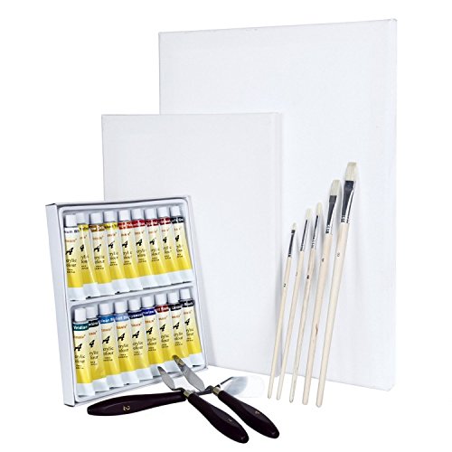 Artina Set di Pittura con Cassetta cavalletto Madrid Colori acrilici 2 Tele Bianche spatole 1 Kit pennelli Legno di Pino - 8