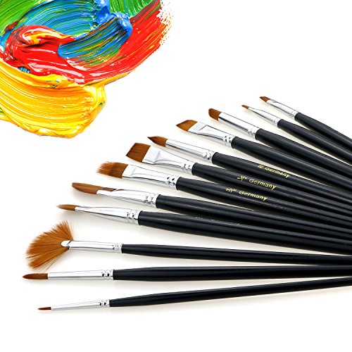 TedGem 12 Pezzi pennelli acquerello with 2pcs tavolozza pittura Acrilico Olio Acquerello e Gouache Pennelli con Setole in Nylon con palette per acrilico, acquerello (nero) - 8