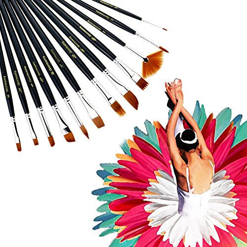 TedGem 12 Pezzi pennelli acquerello with 2pcs tavolozza pittura Acrilico Olio Acquerello e Gouache Pennelli con Setole in Nylon con palette per acrilico, acquerello (nero) - 9
