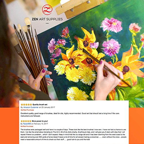 Pennelli Professionali per Colori ad Olio e Acrilici – Misto Setole Sintetiche e di Tasso, & Chungking – Manici Lunghi – Custodia Elegante a Rotolo – Renoir Collection da 14 Pezzi della ZenArt - 7