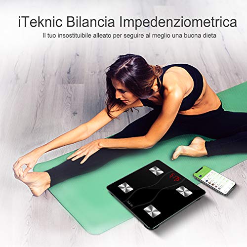 Bilancia Impedenziometrica iTeknic Bilancia Pesa Persona Digitale Massa Grassa Bluetooth Misura Precisa di Peso, Massa Magra, Massa Muscolare, BMI, Massa Ossea per Dispositivi iOS e Android - 2