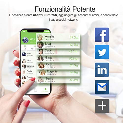 Bilancia Impedenziometrica iTeknic Bilancia Pesa Persona Digitale Massa Grassa Bluetooth Misura Precisa di Peso, Massa Magra, Massa Muscolare, BMI, Massa Ossea per Dispositivi iOS e Android - 6