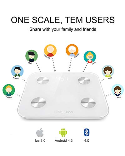 HAMSWAN Bilancia Impedenziometrica Bilancia Pesa Persona Digitale Massa Grassa Bluetooth Misura Precisa di Peso, Massa Magra, Massa Muscolare, BMI, Massa Ossea per Dispositivi iOS e Android - 3