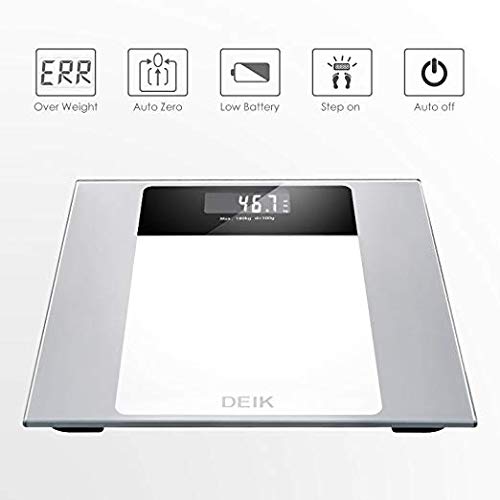 Deik Bilancia Pesapersone Digitale alta Stabilità Piattaforma Vetro Temperato con LCD Schermo Retroilluminato,Tecnologia Step-on, includere metro a nastro e batteria AAA, 5kg-180kg - 2