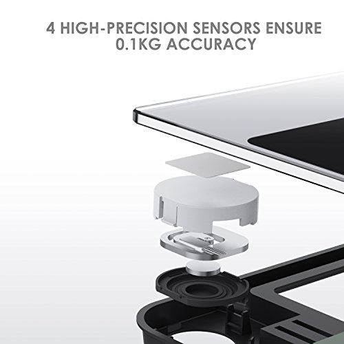 Deik Bilancia Pesapersone Digitale alta Stabilità Piattaforma Vetro Temperato con LCD Schermo Retroilluminato,Tecnologia Step-on, includere metro a nastro e batteria AAA, 5kg-180kg - 4