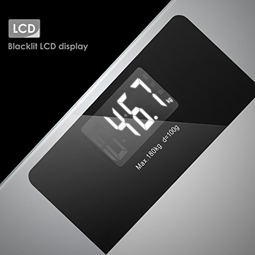Deik Bilancia Pesapersone Digitale alta Stabilità Piattaforma Vetro Temperato con LCD Schermo Retroilluminato,Tecnologia Step-on, includere metro a nastro e batteria AAA, 5kg-180kg - 6