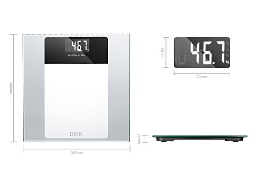 Deik Bilancia Pesapersone Digitale alta Stabilità Piattaforma Vetro Temperato con LCD Schermo Retroilluminato,Tecnologia Step-on, includere metro a nastro e batteria AAA, 5kg-180kg - 7