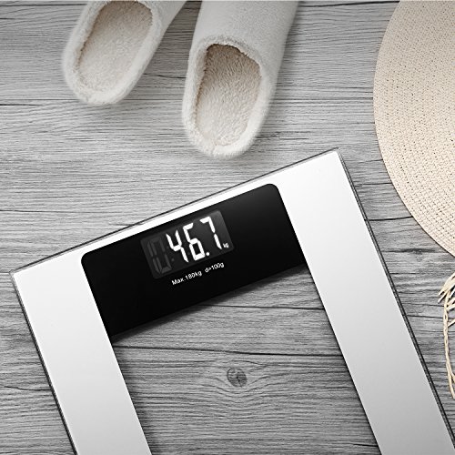 Deik Bilancia Pesapersone Digitale alta Stabilità Piattaforma Vetro Temperato con LCD Schermo Retroilluminato,Tecnologia Step-on, includere metro a nastro e batteria AAA, 5kg-180kg - 8