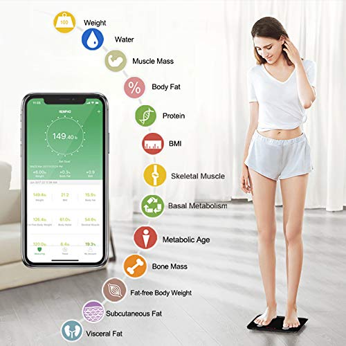 RENPHO Smart Scale Bilancia Smart Bluetooth Digitale con App IOS & Android, USB Ricaricabile Controllo Wireless della composizione corporea con indicazione di, Peso corporeo,% Grasso Corporeo, BMI - 2