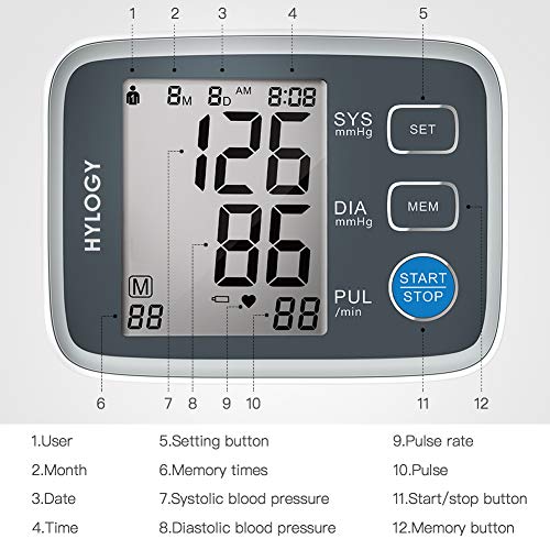 HYLOGY Misuratore Pressione da Braccio Digitale, Sfigmomanometro da Braccio Pressione Arteriosa, Grande Schermo LCD, 2 * 90 Posizioni di Memoria (grigio) (GRIGIO) - 2