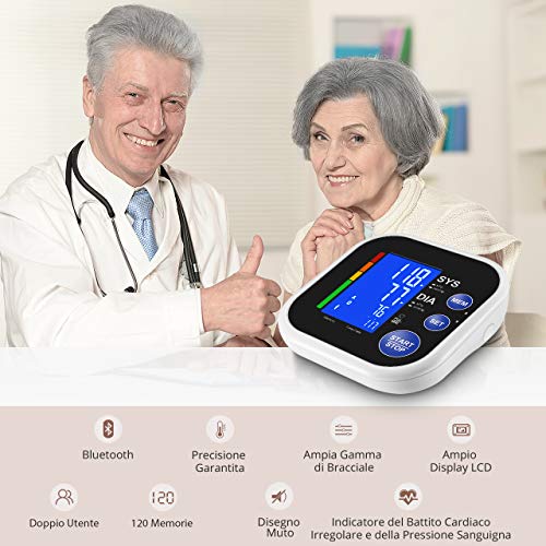 Mpow Bluetooth Automatico Misuratore Pressione, App Gratuita per Smartphone, Ampio Display LCD Retroilluminato, Operazione a Un Tasto, 60 Memoria, Confortevole Fascia da Braccio Superiore (22cm-32cm) - 3