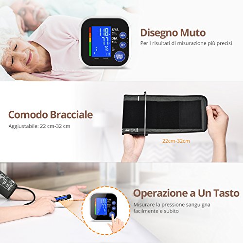 Mpow Bluetooth Automatico Misuratore Pressione, App Gratuita per Smartphone, Ampio Display LCD Retroilluminato, Operazione a Un Tasto, 60 Memoria, Confortevole Fascia da Braccio Superiore (22cm-32cm) - 4